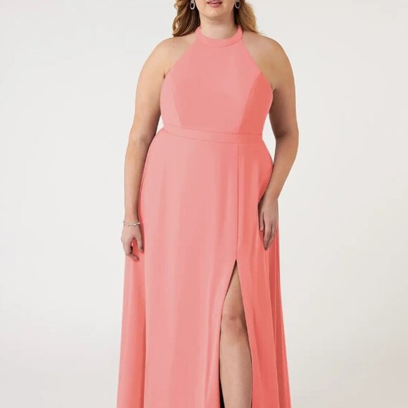 NWT Azazie Clarice Coral Halter Maxi Dress - Picture 1 of 9